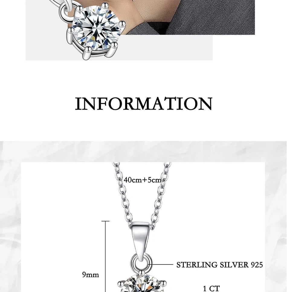 PERFANY 0,5-5CT Moissanit Halskette für Frauen S925 Reines Silber Klassische Sechs Klaue Runde Diamant Anhänger Minimalistischen Hochzeit schmuck