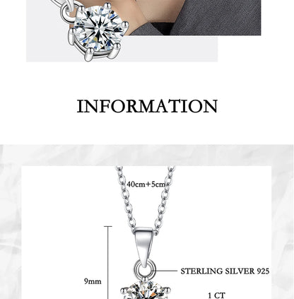 PERFANY 0,5-5CT Moissanit Halskette für Frauen S925 Reines Silber Klassische Sechs Klaue Runde Diamant Anhänger Minimalistischen Hochzeit schmuck