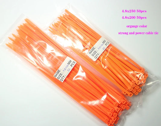 Selbstsichernder Kabelbinder, Farbe: Kunststoff, Nylon, Draht, Kabelbinder, 100 Stück, orange Kabelbinder, Befestigungsschlaufe, Kabelmanagementbinder