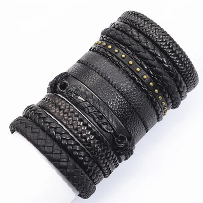 10 Pcs/Set Black Wrap Woven New Fashion Handmade Men Bracelets Male Women Leather Bracelets Men Bangle Wholesale Jewelry Gift