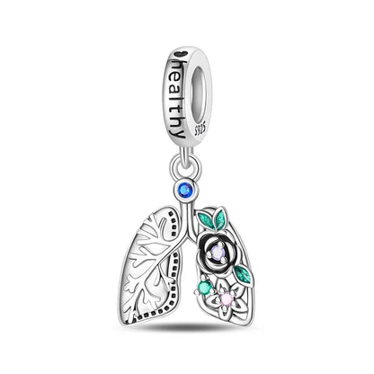 Herz- und Orgel-Charm, 925er-Sterlingsilber, roter Rosenschädel, baumelnder Anhänger, dunkle ästhetische Passform, Armreif, Halskette, DIY-Schmuck