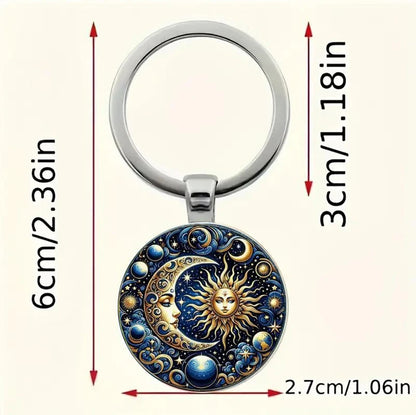 Astronomische Sonne und Vintage-Schlüsselanhänger mit Mondmuster, Taschenzubehör, Autoanhänger, Heimdekoration, Jubiläumsgeschenke, Weihnachtsgeschenke