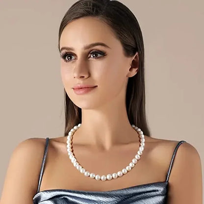 YWYC 8–10 mm barocke natürliche Süßwasserperlen-Halsketten für Damen, 925er Sterlingsilber, Halsketten, Schmuck, 40–50 cm Länge