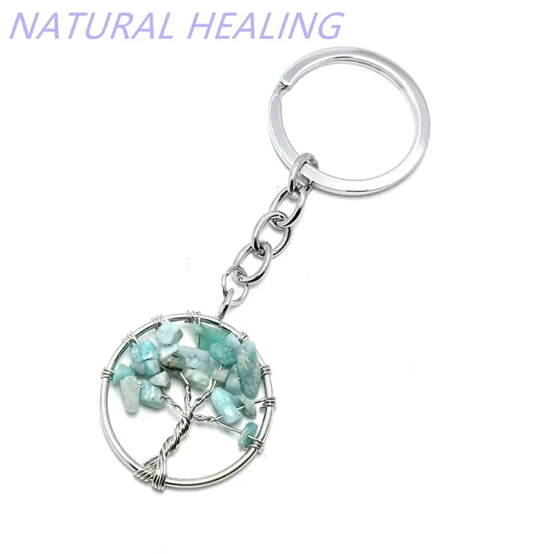 10 stücke Frauen natürlichen Chip Quarz Stein Perle 30mm Herz runden Baum des Lebens Schlüssel anhänger Lanyard Großhandel Schlüssel ringe
