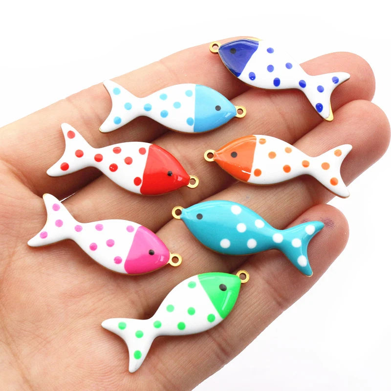 10 Stück Edelstahl Emaille Fisch Charms Anhänger 31x12mm DIY Schmuck Making Zubehör Erkenntnisse für Halsketten Ohrringe Armbänder