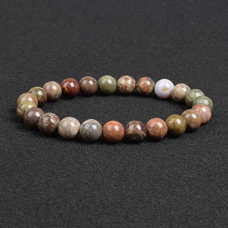 Genuine natural stone bracelet: Apatite, Lapis Lazuli, Agate, Crystal, Tiger's Eye. High-quality gemstone bead bracelet. Men's jewelry bangle.