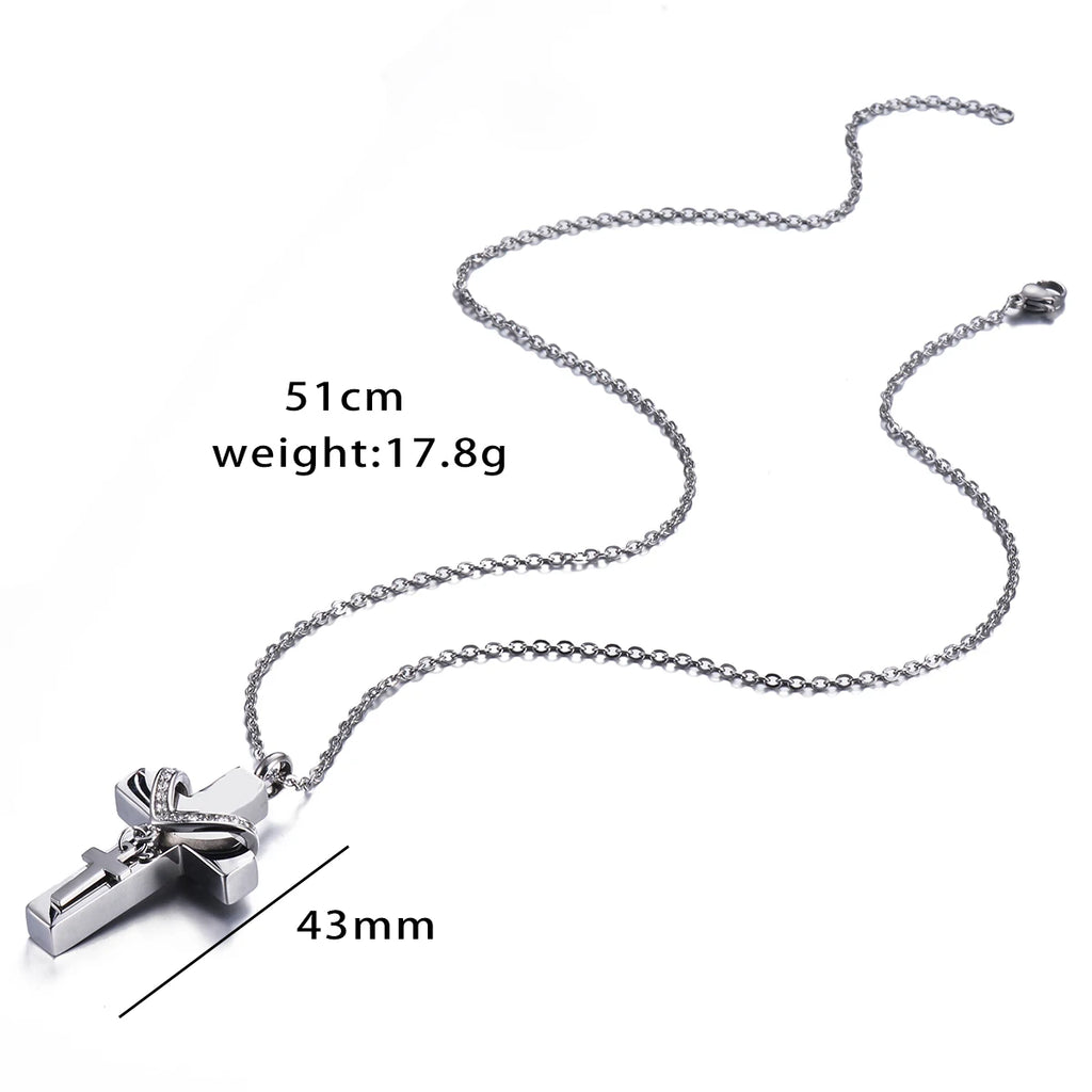 Unisex Edelstahl Feuerbestattung Doppel Kreuz Anhänger Halskette für Asche Memorial Andenken Schmuck Geschenk Dropshipping