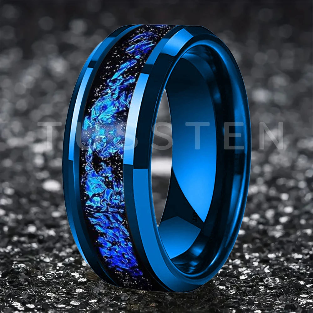 Wolfram 6/8mm Wolfram Ring für Männer Frauen blaue Folie Inlay Verlobung Ehering abgeschrägt poliert glänzend bequeme Passform