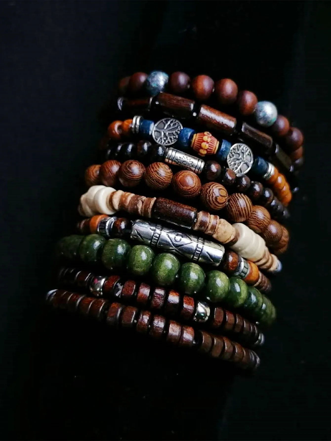 Khaki Tree 10Pcs/Set Black Wrap Woven Fashion Handmade Men Bracelets Male Women Leather Bracelets Men Bangle Wholesale Jewelry