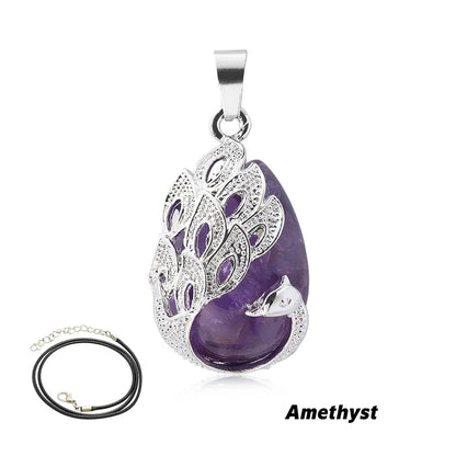 Wassertropfen Naturstein Anhänger Pfau Halskette Quarz Kristall Opal Tigerauge Halskette Anhänger für Frauen Männer Schmuck Geschenk