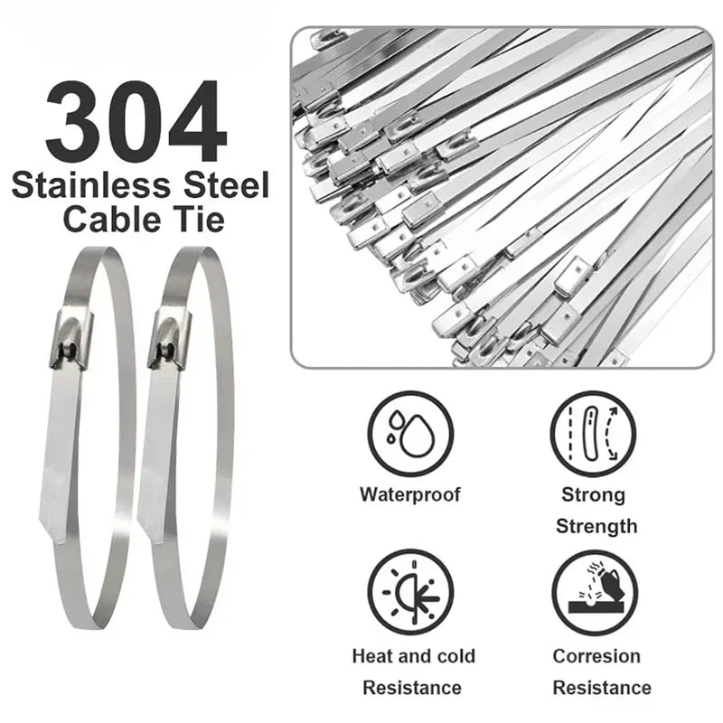 100 Stück 4,6/7,9mm 304 Edelstahl Metall-Kabelbinder Multifunktionale Selbstverriegelnde Kabelbinder Zip-Auspuff-Ummantelung Beschichtete Verriegelungsbinder