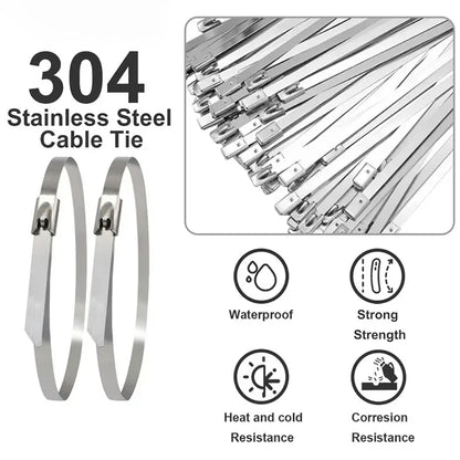 100 Stück 4,6/7,9mm 304 Edelstahl Metall-Kabelbinder Multifunktionale Selbstverriegelnde Kabelbinder Zip-Auspuff-Ummantelung Beschichtete Verriegelungsbinder