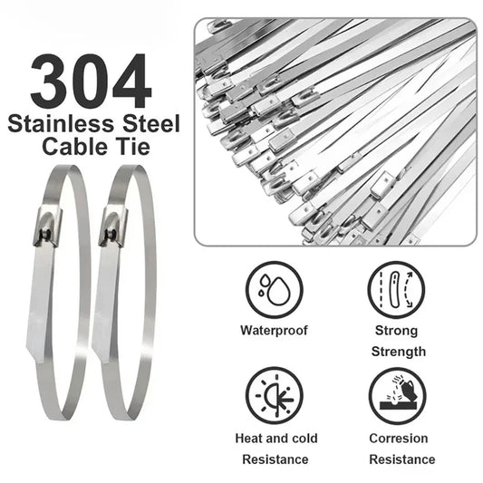 100 Stück 4,6/7,9mm 304 Edelstahl Metall-Kabelbinder Multifunktionale Selbstverriegelnde Kabelbinder Zip-Auspuff-Ummantelung Beschichtete Verriegelungsbinder