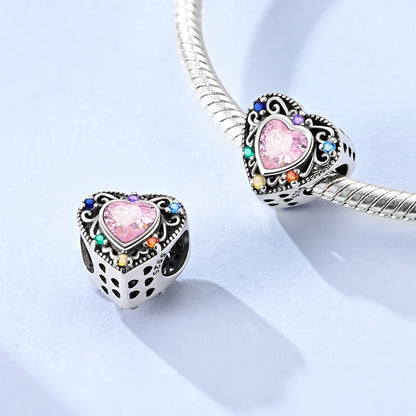 Rosa Charms aus 925er-Sterlingsilber, Perlen, Schmetterling, Parfümflasche, Krone, herzförmiger Zirkon, Charms für Frauen, feiner DIY-Schmuck, Geschenke