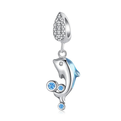 Exquisite Seestern-Perlen aus 925er-Sterlingsilber und vierblättriges Kleeblatt, baumelnder Charm für Armbänder und Halsketten, blaues romantisches Anhänger-Geschenk