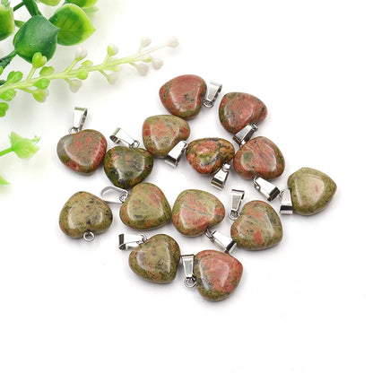 12 Stück Naturstein Quarz Rosenkristall Türkis Opal Herz Anhänger 16mm DIY Schmuckherstellung Halskette Zubehör Charms Handwerk