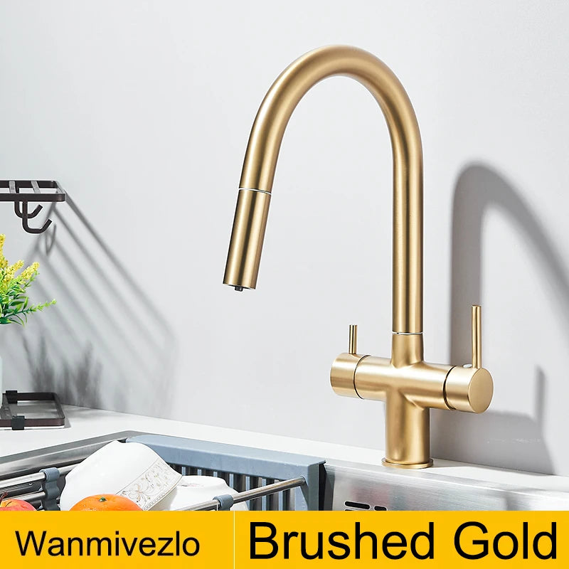 Wanmivezlo Küchenarmatur mit Verlängerungsdüse, 360-Grad-Drehung, Heiß- und Kaltmischer, Küchenarmaturen, Doppelgriff, Trinkwasserhahn