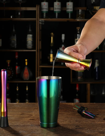 Cocktail Shaker Bar Set: 2 Gewichteten Boston Shaker, Cocktail Sieb Set,Jigger,Muddler und Löffel, eis Tong und 2 Flasche Ausgießer