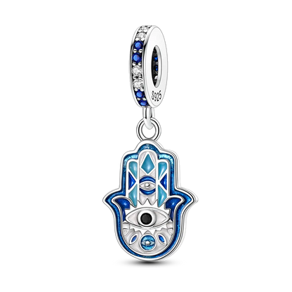 Anhänger Fatimas Hand Nazar Eye Massives 925er Sterlingsilber, baumelnder Charm-Schutz-Anhänger für Damen, Sommer, edler Schmuck