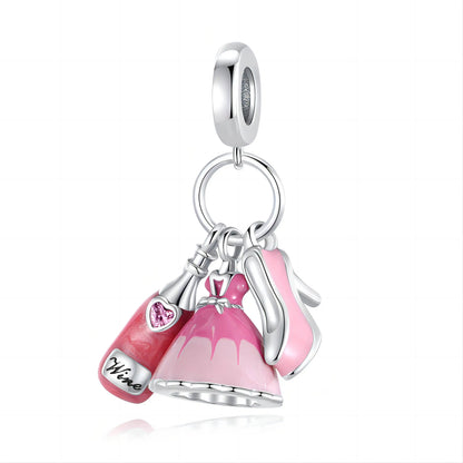 Klassische rote High Heels und goldene Turnschuhe aus 925er-Sterlingsilber, Fußball-Trophäe, baumelnder Charm, passend für Armbänder, Boutique-Schuhserie, Geschenke