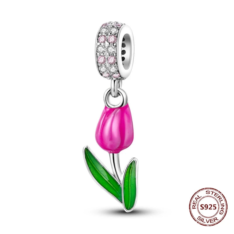 Gelber Sonnenblumen-Charm aus 925er Silber, Original-Zirkon, Kolibri, Einhorn-Charms, passend für Armbänder, DIY-Schmuck für Frauen, Hochzeitsgeschenk