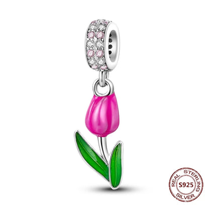 Gelber Sonnenblumen-Charm aus 925er Silber, Original-Zirkon, Kolibri, Einhorn-Charms, passend für Armbänder, DIY-Schmuck für Frauen, Hochzeitsgeschenk