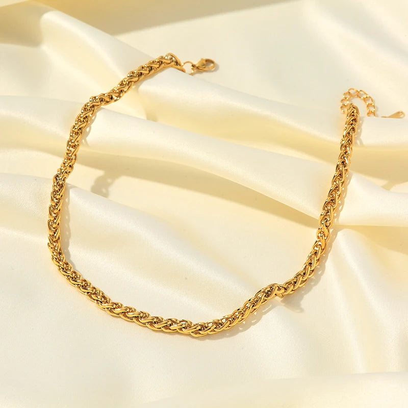 GANEMLY 316L Edelstahl Gold Farbe Gewebte Kette Halskette Für Frauen Mode Hals Kette Kragen Wasserdicht Schmuck Geschenk