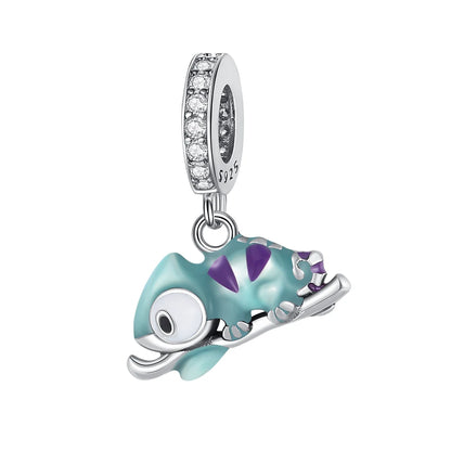 Blaue Serie 925 Sterling Silber Eidechsen-Herz Roboter Kaffee Mit Blumen Charms Passend für DIY Armband Halskette Casual Party Geschenke