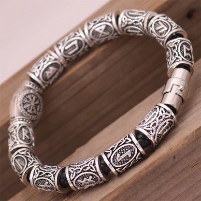 Mkendn Wikinger Accessoires Runen Perlen DIY Schmuck Herren Damen Wikinger Leder Armreifen mit Charms Bart Perlen
