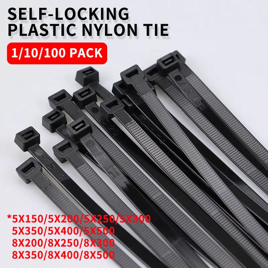 5*150-8*500 selbstsicher ndes schwarzes Nylon-Kabel band aus starkem Kunststoff mit fester Schnalle