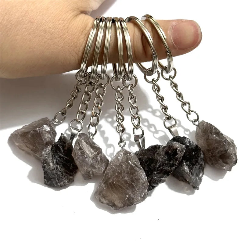 20 stücke Natürliche Raue Rohstein Kristall Quarz Schlüsselbund Frauen Männer Handtasche Hangle Auto Schlüssel Halter Raw Mineral Stein Schlüsselring schmuck