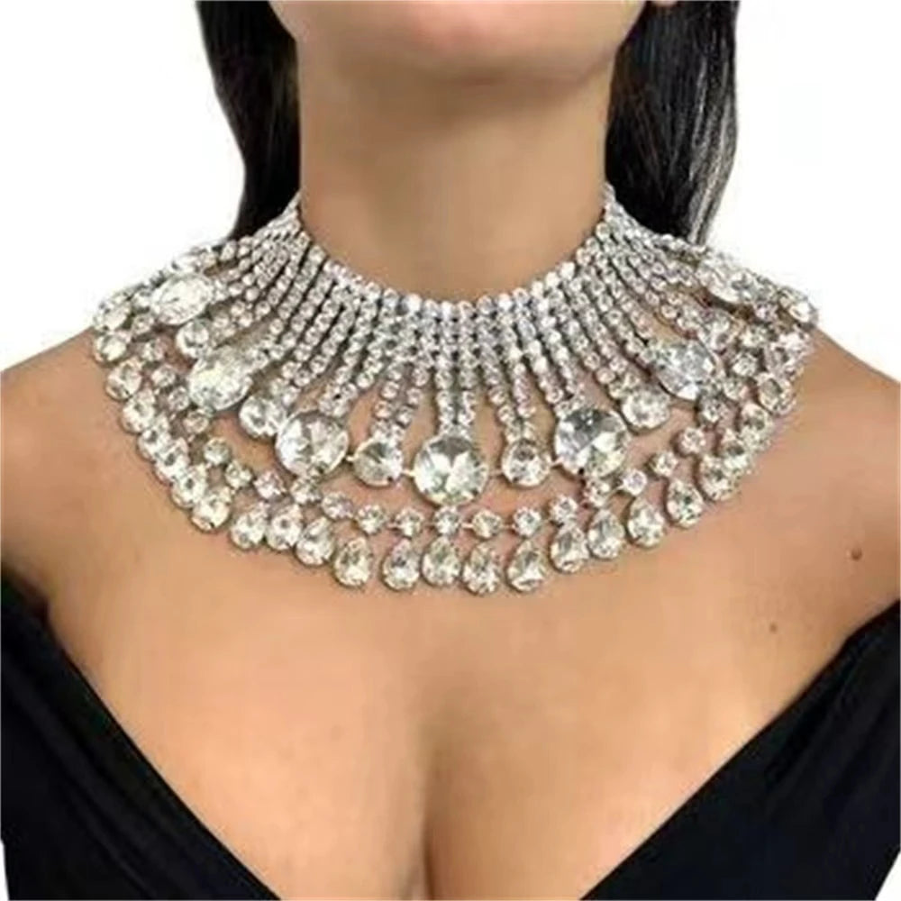 Übergroße runde Strass-Halskette für Mädchen und Frauen, Accessoires, luxuriöse Hochzeitsdekoration, Schmuck, Geschenke, extravagante Halskette
