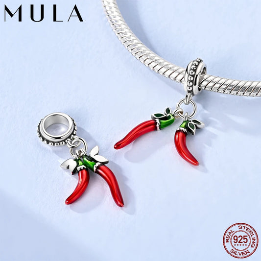 Mula 1 Stück 925 Silber Roter Chili Anhänger Fit Original Perlen Armband Herstellung für Frau Schmuck Baumeln Charm Diy