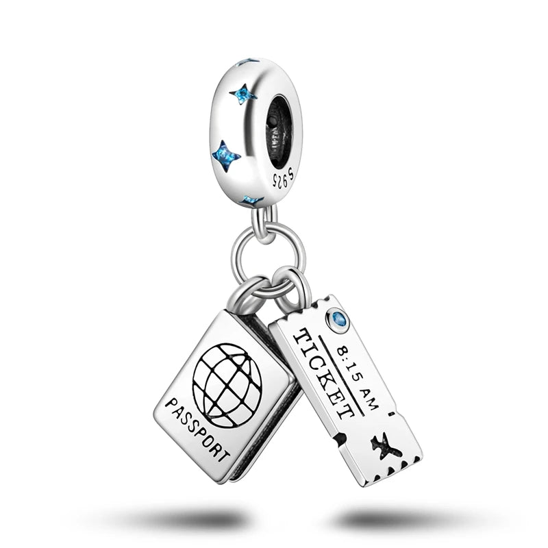 Charms aus 925er-Sterlingsilber, Flugzeug, Reisepass, Elefant, Perlenanhänger, passend für Original-Armbänder, für Frauen, Geburtstag, Modeschmuck, Geschenk