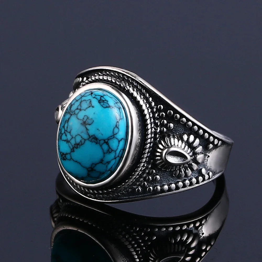 Vintage S925 Silber Ring Natürliche Türkis Ringe Luxus Schmuck Party Jahrestag Geburtstag Geschenk für Frauen Mann