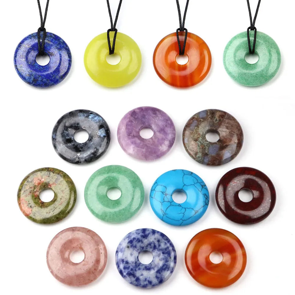 30 mm Donut-Naturstein, Heilkristall, Amethyst, Amazonit, Achat, Quarz, Edelstein für Kunsthandwerk, Zubehör, Glücksgeschenke
