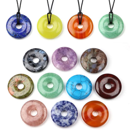 30 mm Donut-Naturstein, Heilkristall, Amethyst, Amazonit, Achat, Quarz, Edelstein für Kunsthandwerk, Zubehör, Glücksgeschenke