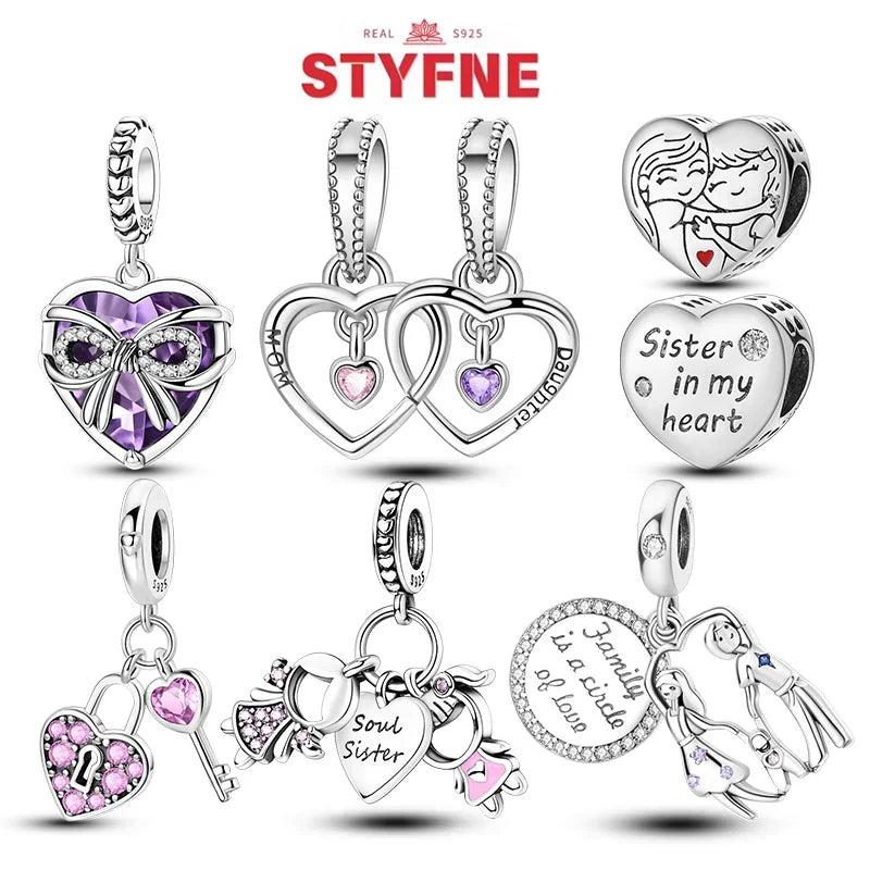 S925 Silber Für Immer Liebe Mutter Familie Schwester Herz Charms Perlen Fit Original Armband Charme Diy Familie Geschenk für Frauen