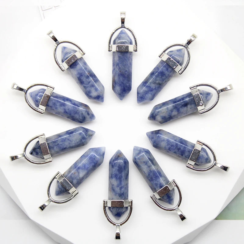 24 stücke Natürliche Stein Achate Quarz Kristall Anhänger Für Halskette Charme Fluorit Sechseckigen Anhänger DIY Schmuck Machen Zubehör