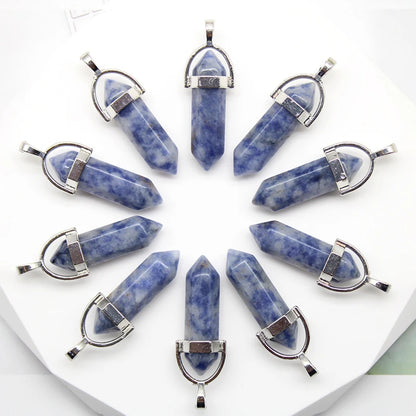 24 stücke Natürliche Stein Achate Quarz Kristall Anhänger Für Halskette Charme Fluorit Sechseckigen Anhänger DIY Schmuck Machen Zubehör