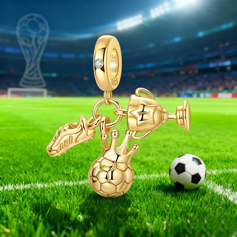 Klassische rote High Heels und goldene Turnschuhe aus 925er-Sterlingsilber, Fußball-Trophäe, baumelnder Charm, passend für Armbänder, Boutique-Schuhserie, Geschenke