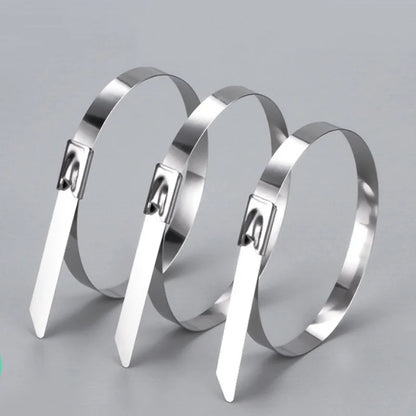 100 Stück 304 Edelstahl-Kabelbinder, Breite 10 mm, selbstsichernde Kabelbinder, Schlaufendraht, multifunktionales Spannwerkzeug