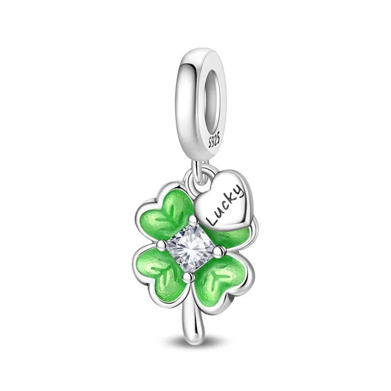Glücksbringer aus 925er-Sterlingsilber mit vierblättrigem Kleeblatt, Hufeisenkrabbe, Marienkäfer-Zahlen-Charm, passend für DIY-Armbänder, Halsketten, Gesundheit, Glücksgeschenke