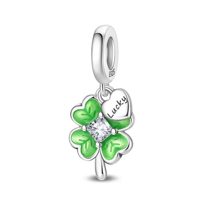Glücksbringer aus 925er-Sterlingsilber mit vierblättrigem Kleeblatt, Hufeisenkrabbe, Marienkäfer-Zahlen-Charm, passend für DIY-Armbänder, Halsketten, Gesundheit, Glücksgeschenke