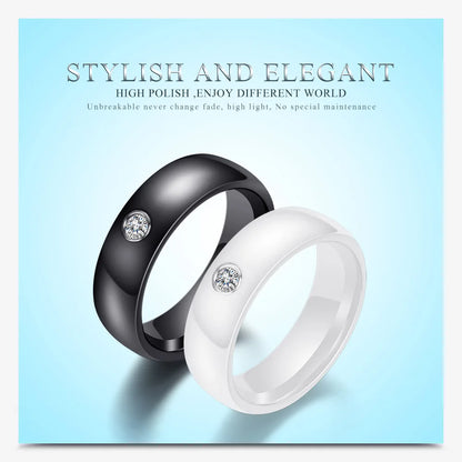 6MM Luxus Zirkon Keramik Ring Für Frauen Finger schmuck Zubehör Schwarz Weiß Farbe UNS Größe 6-9 wasserdicht Anti-fading