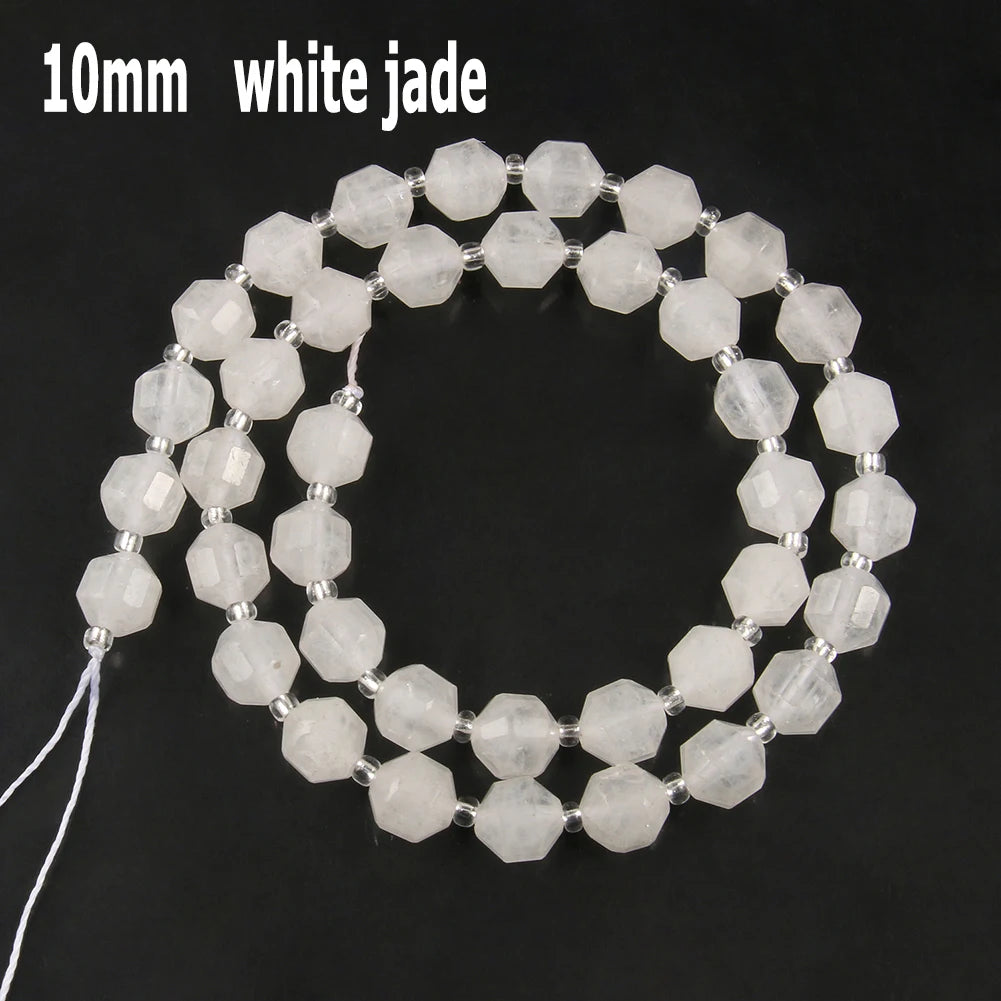 44 Arten weiße Chalcedon-Jade-Achat-Perle, Naturstein, Rondelle-Würfel, facettierte lose Perlen für Schmuckherstellung, Armbänder, Zubehör