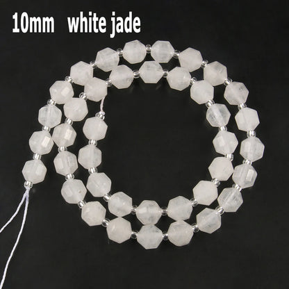 44 Arten weiße Chalcedon-Jade-Achat-Perle, Naturstein, Rondelle-Würfel, facettierte lose Perlen für Schmuckherstellung, Armbänder, Zubehör