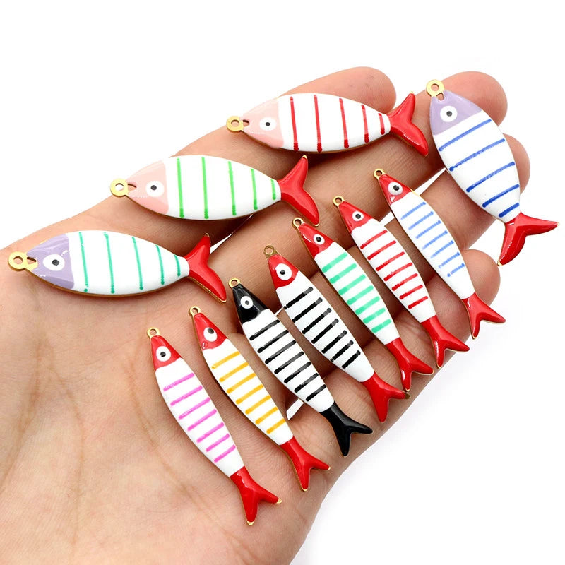 10 Stück Edelstahl Emaille Streifen Fisch Charms Anhänger 40x8/40x14mm DIY Schmuck Herstellung Zubehör für Halsketten Ohrringe