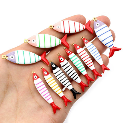 10 Stück Edelstahl Emaille Streifen Fisch Charms Anhänger 40x8/40x14mm DIY Schmuck Herstellung Zubehör für Halsketten Ohrringe