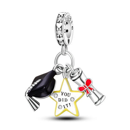 Graduation Series Original Charms Perlen Anhänger 925 Sterling Silber Blumen Kappe Herz Charms für Armband DIY Party Schmuck Geschenk